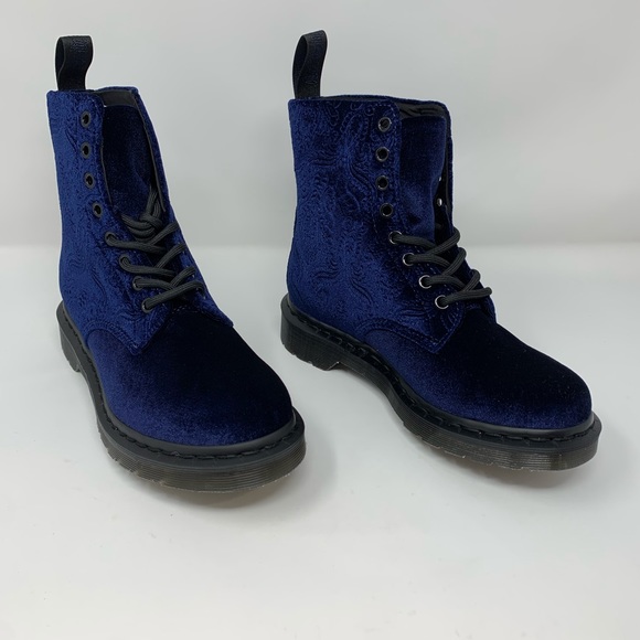 Dr Martens 1460 Brocade Navy Velvet Embossed Boots - Picture 6 of 8
